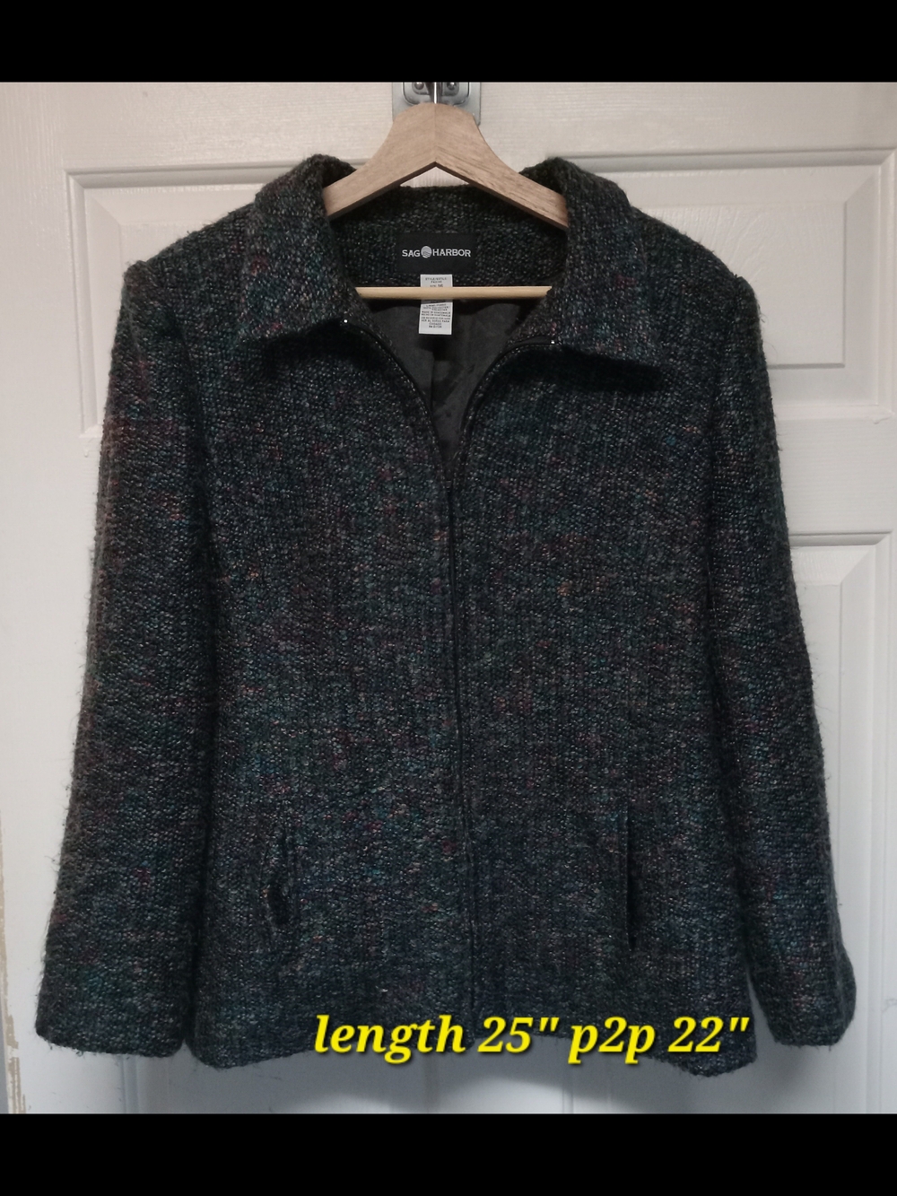 Sag Harbor Dark Gray Tweed Zip-Front Women's Coat